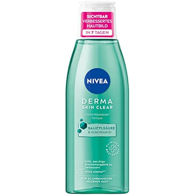 Nivea DERMA SKIN CLEAR FACE TONIC (200 ML), MOISTURIZING TONER FOR VISIBLE IMPROVEMENT OF SKIN APPEARANCE, FACE TONIC WITH SALICYLIC ACID AND NIACINAMIDE - Image 1